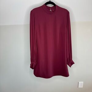 Keepsake Irreplaceable Shift Dress Mock Neck Wine Women Size Medium Long Sleeve